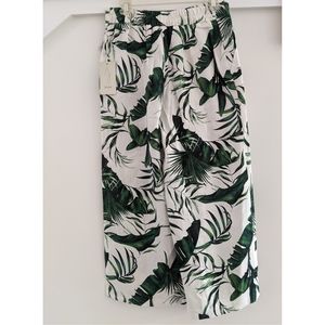 Umgee Palm Leaf Print Wide Leg Culotte Pants